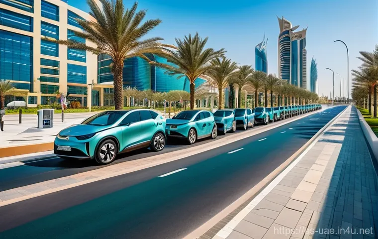 아부다비 전기자동차 충전소 - Image Prompt 1: Abu Dhabi's Electric Future on the Road**