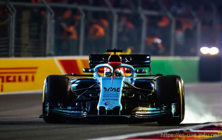 아부다비 그랜드 프릭스 F1 경기 - **"A breathtaking panoramic view of the Yas Marina Circuit at dusk, transitioning from a fiery sunse...