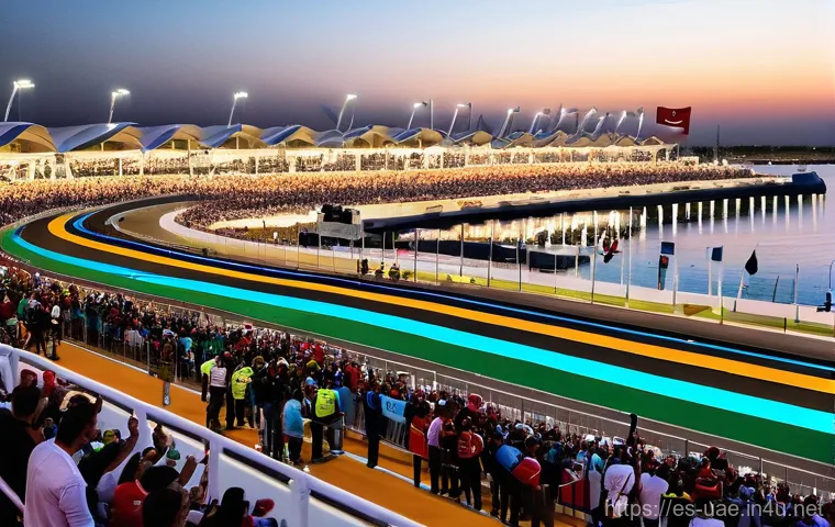 아부다비 그랜드 프릭스 F1 경기 - **"An intense, dynamic shot of an F1 pit stop at the Yas Marina Circuit during a night race. The sce...