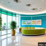 Home 18 UAE 의료 서비스와 병원 리뷰 - A modern hospital waiting area in the United Arab Emirates designed for patient comfort and tranquil...